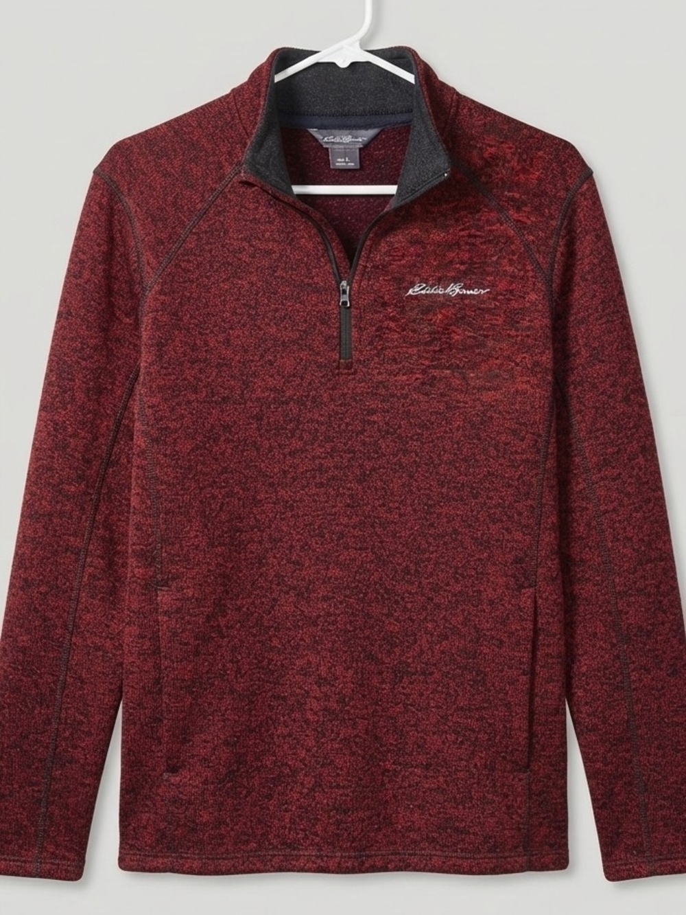 Eddie Bauer Men's Red Black Heathered Quarter Zip Sweater Fleece Jacket Size L